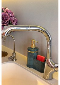 Resim Makri Home Mutfak Veya Banyo İçin Şık Altın Rengi Detaylı Süngerlikli Sıvı Sabunluk , Yerli Üretim Yeşil 
