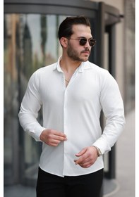 Resim Erkek Fitilli Uzun Kollu Gömlek Beyaz 