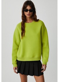 Resim Grimelange VANELTINA Kadın İçi Polarlı 3 İplik Organik Pamuk Oversize Basic Bisiklet Yaka Fıstık Yeşili Sweatsh 