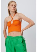 Resim Büzgülü Crop Top Turuncu 