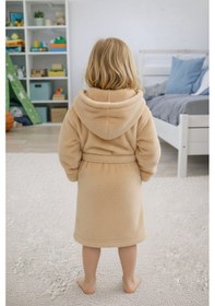 Resim Luna Soft Kız / Erkek Çocuk Kapşonlu Pamuklu Bornoz Peluş Sabahlık 7/8 Yaş Bej 