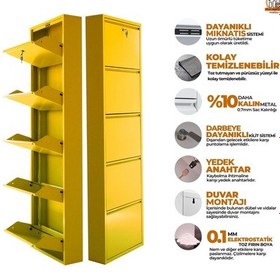 Resim Kilitli 5'li Metal Ayakkabılık - Sarı 