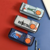 Resim Yeni Stil Bireysel Kapaklı Kalem Kutusu Karikatür Basketbol Çift Katmanlı Kalem Çantası Basit Taşınabilir Büyük Kapasiteli Kırtasiye Kutusu Okul Malzemeleri Çantası Okula Dönüş Sezonu 