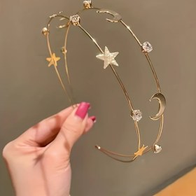 Resim Demir İşlemeli Boş Yıldız ve Ay Taç, Şık Göksel Tasarımlı Altın Parti Aksesuarı - Preppy Moda ve Hediyeler için Mükemmel 