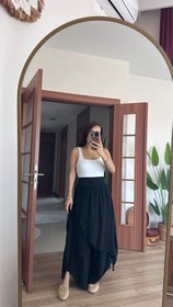 Resim %100 ipek önü kapaklı siyah şalvar pantolon - Standart 