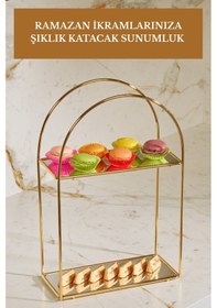 Resim Ramazana Özel 2 Kişilik Kahve Fincan Takımı + Altın Renk 2 Katlı Sunum Standı Seti Şık Kahve Sunumluk Altın 