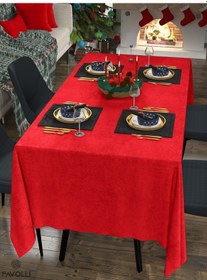 Resim Kadife Dokulu Kırmızı Renk Masa Örtüsü Kırmızı 