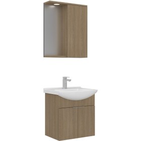 Resim Orka Purus 55 cm Kapaklı Aynalı Dolaplı Banyo Dolabı Takımı | Spot Aynalı | Budva 