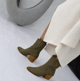 Resim POTEEN Ptc Handy Western Kovboy Mint Yeşil Topuklu Yazlık Kısa Bot 