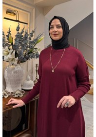 Resim Rabia Şamlı Dora Triko Tunik Bordo Çok Renkli 