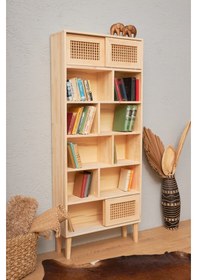 Resim Bura Çam Kitaplık Ünitesi Sürgü Kapaklı Çam Ağacı 