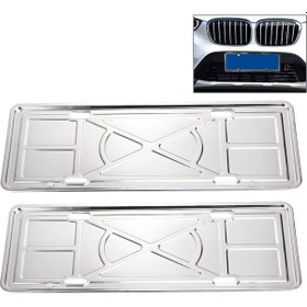 Resim 2 Adet Araba Plakası Alüminyum Alaşımlı Braket Çerçeve Tutucu Standı Dağı Gümüş 