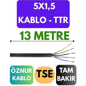 Resim Öznur 5x1,5 Ttr Kablo Metre Seçenekli Siyah - 13 Metre 