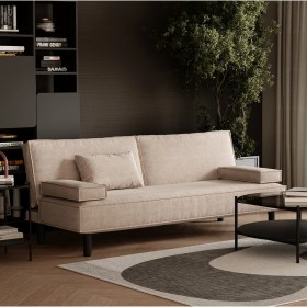 Resim Enza Home Merika 3'lü Yataklı Koltuk, Keten Dokulu - Krem 