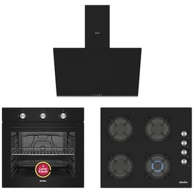 Resim Simfer SB8254 - T3046 - SD8727 Trend Mekanik Siyah Cam 3'lü Ankastre Set 