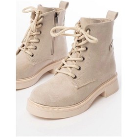 Resim Bej Süet Bağcıklı Fermuarlı Günlük Kadın Bot Bej 