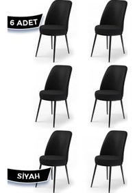 Resim Canisa Dexa Serisi, Üst Kalite Mutfak Sandalyesi, 6 Adet Siyah Sandalye, Metal Siyah Iskeletli Siyah 