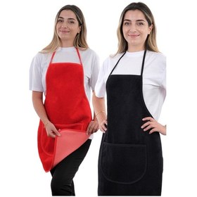 Resim Wellsoft İkili Paket Cepli Mutfak Önlüğü Sıvı Geçirmez Su Geçirmez Mutfak Önlüğü Siyah-kırmızı 
