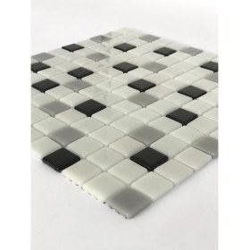 Resim Orient Mutfak,banyo ve Havuz Için Beyaz Siyah Gri Mat 25X25 Cam Mozaik ( 1 Koli = 10 Plaka = 1 m2 Fiyatıdır ) 