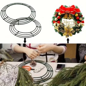 Resim 1 adet Noel Yeşili Yuvarlak Çelenk Çerçevesi Metal Tel Boş Çelenk Çerçevesi Metal Çelenk Çerçevesi Noel Çelenk Kapı Önü Dış Mekan Noel Süsü Cadılar Bayramı Süsü DIY Noel Çelenk Tatil Süsü 