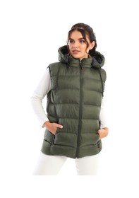 Resim Everest Kadın Silikon Dolgu Çıkartılabilen Fermuarlı Kapüşon 3 Ce Haki 