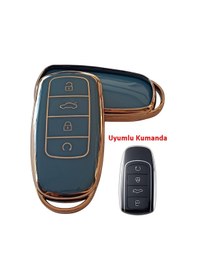 Resim Chery Tiggo 7 Tiggo 8 Omoda 5 Uyumlu Smart Kumanda Anahtar Kılıfı Oto Anahtarlık Turkuaz Gold 