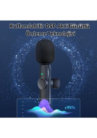 Resim Kablosuz Tüylü Siyah Yaka Mikrofonu Type-c Apple Uyumlu 2 Li Set Tak Çalıştır 