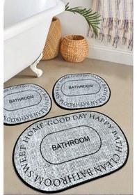 Resim Baindos 3'lü Banyo Paspas Seti, Kaymaz Tabanlı Klozet Takımı Djtbanyo Bej - Gri 