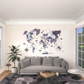 Resim Renkli Baskılı 3D Ahşap Dünya Haritası (Nimbus) - 120x75 cm / İngilizce 