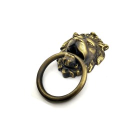 Resim Marsilyan Antika Tarz Dekoratif Pirinç Aslan Kapı Tokmağı, Taktak - 102X130 Mm, Antik 