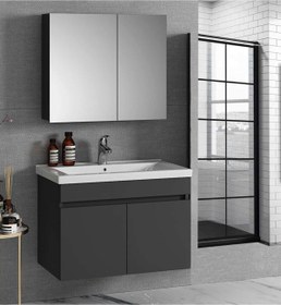 Resim Alfa Banyo Viola 80 Cm Antrasit Ayna Dolaplı Seramik Lavabolu Mdf Banyo Dolabı Seti**hazır Kurulu** 