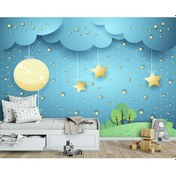 Resim 3D Bulutlar Ve Gökyüzünde Asılı Yıldızlar Duvar Kağıdı 