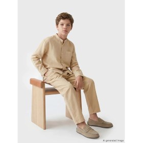 Resim LC Waikiki Lcw Kids Bej Keten Karışımlı Pileli Erkek Çocuk Pantolon 