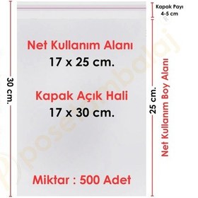 Resim 17x25+5 Cm. 17x30 500 Adet Şeffaf Bantlı Yapışkanlı Opp Poşet 