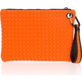 Resim Bilik Deri Turuncu Kumaş Kadın Portföy & Clutch Çanta Melis 