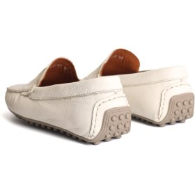 Resim Hakiki Deri Kauçuk Taban Bej Erkek Loafer 