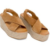 Resim Elit Rosabelle Kadın Hakiki Süet Deri Dolgu Topuk Sandalet Taba Taba 