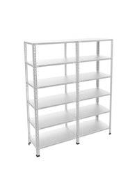 Resim 6 Katlı Duble Galvaniz Çelik Raf - Depo, Arşiv, Kiler, Dosya, Market Rafı 59x60 Cm-100 Cm-1.50 Mm Metalik 