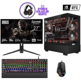 Resim DRAGOS DRx7228 i7 14700K 16GB DDR5 Ram 1TB NVMe 8GB RTX4060 27 İnç 240Hz Curved Sıvı Soğutmalı Oyunc 
