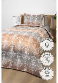 Resim Nova Lastikli Çarşaflı Tek Kişilik Nevresim Takımı - Kiremit Kiremit 