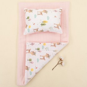 Resim Alt Açma Matı ve Yastık - Çift Taraflı - Şeker Pembe Örgü - Ceylan 