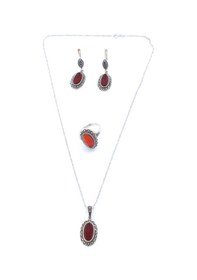 Resim Ferizz 925 Ayar Ateş Taşlı Gümüş Set Gset-101 