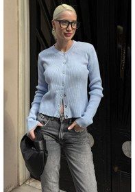 Resim Bebe Mavisi Çıt Kapamalı Triko Kadın Hırka Mg2579 Bebe Mavisi 