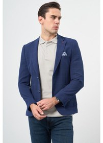 Resim İmza Koyu Lacivert Kareli Mono Yaka Likralı 6 Drop Ekstra Slim Fit Casual Ceket 1002240156 Koyu Lacivert 