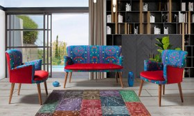 Resim Etnik Desen Kırmızı 2+1+1 Çay Seti (Balkon, Salon, Ofis, Cafe) 