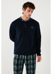 Resim Buratti Ekose Regular Fit Bisiklet Yaka Kışlık Polar Erkek Pijama Takımı 609610013W4 Lacivert 