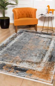 Resim Gri Turuncu Eskitme Modern Halı - Kare 180x180cm 