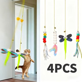 Resim 4 adet Kapı Asılı Kedi Oyuncakları Çanlarla - Etkileşimli Av Simülasyonu, Yırtılmaya Dayanıklı Plastik Tüy Çubuğu, Pil Gerektirmez, İç/Dış Mekan Oyunları İçin Çok Renkli Tasarım, Tüm Irklar İçin Güvenli ve Dayanıklı Kedi Oyuncakları, Kedi Oyuncakları, İç Mekan Evcil Hayvan Eğlencesi, Eğlenceli Tasarım, Sağlam Yapı, Pil Gerektirmez 