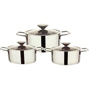 Resim Mu Art Ahşap Çelik Tencere Seti 3'Lü Set 6 Parça Ve Cam Kapaklı 14 Cm -16 Cm -18 Cm 