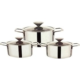 Resim Mu Art Ahşap Çelik Tencere Seti 3'Lü Set 6 Parça Ve Cam Kapaklı 14 Cm -16 Cm -18 Cm 